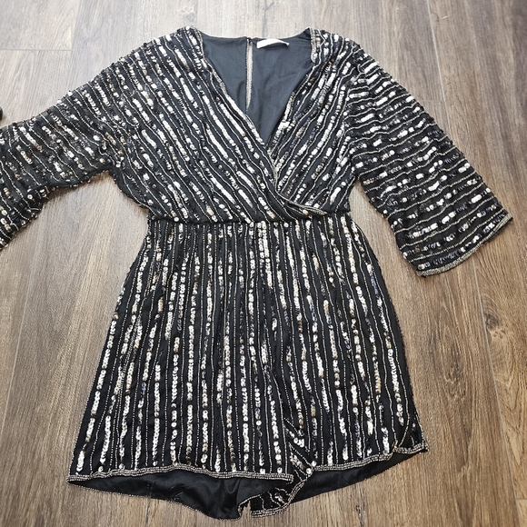 Mango Womens Sequin Romper SZ S Beaded Black Semi Sheer - Picture 9 of 14